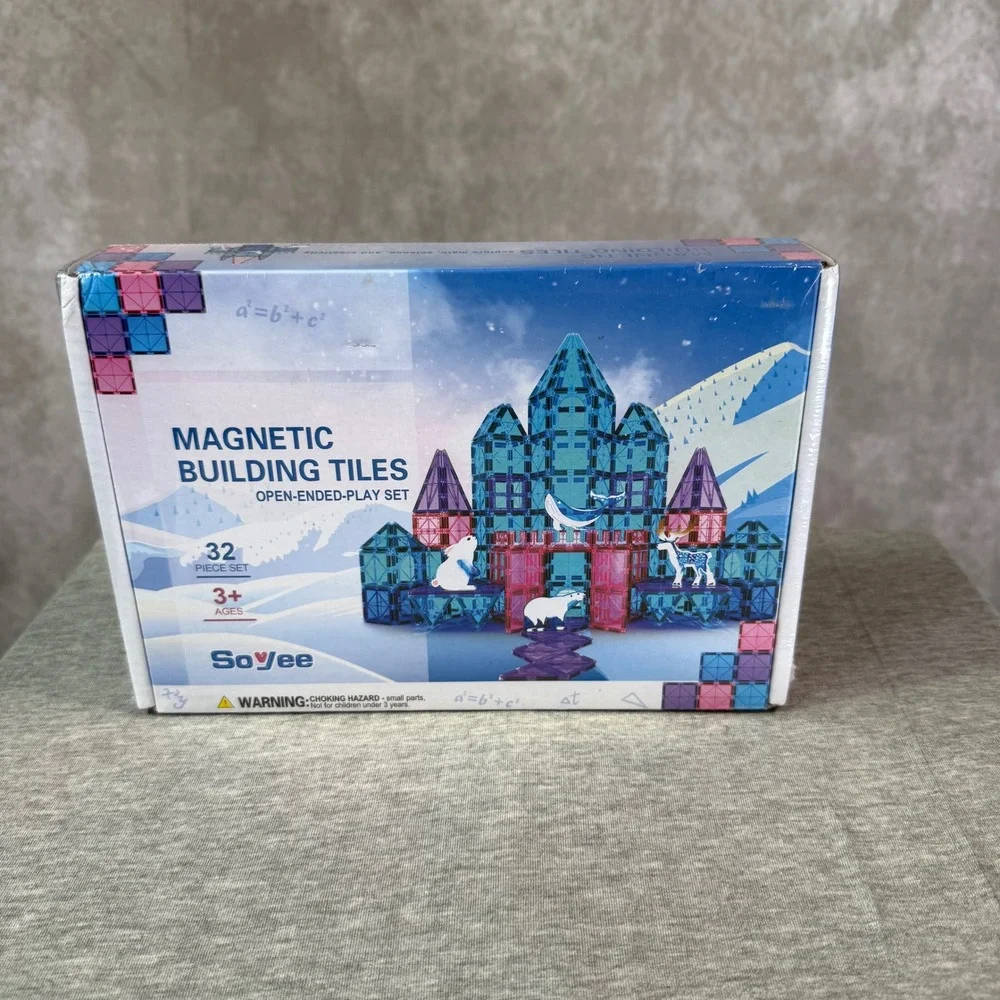 Soyee Magnetic Building Tiles Kids 32pc Blue Pink Frozen Arctic STEM Toy Winter